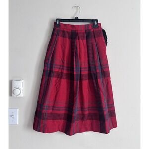 Vintage Diane Von Furstenberg Wool Skirt Plaid Red Blue Retro Size 6 Small 80s